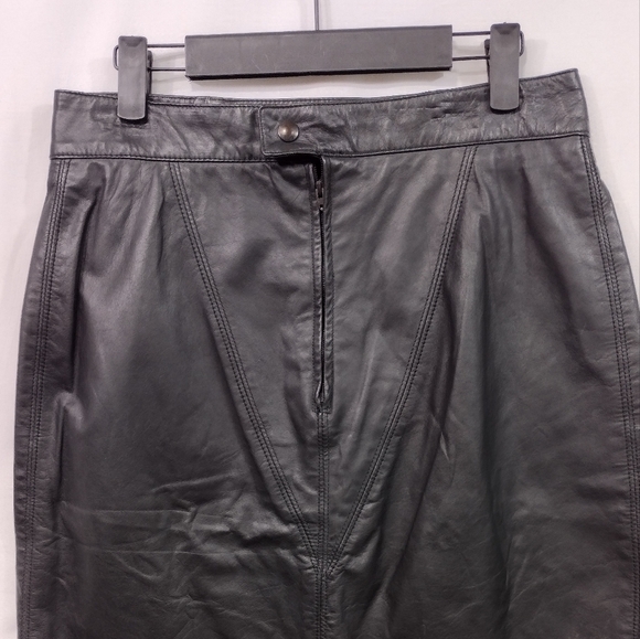 Vintage David Benjamin 100% Leather Pencil Skirt Women's 11 Black Boho Retro 90s - Picture 6 of 8